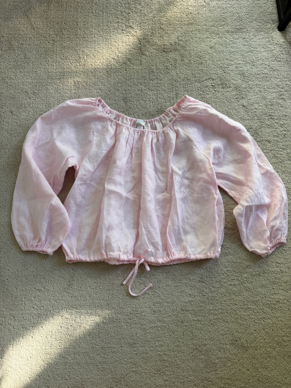 Pink Peasant Top - Linen Long Sleeve